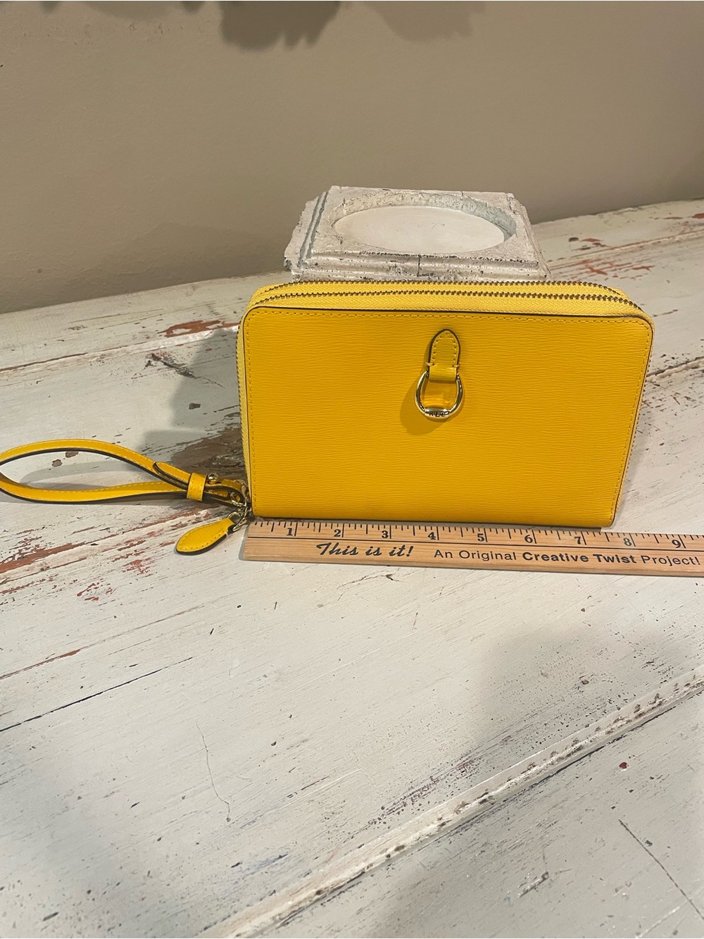 Ralph Lauren Yellow Leather Wristlet Clutch